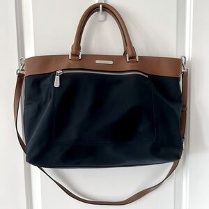 Michael Kors Colgate 2-Way Navy Blue Nylon Tote Bag Leather Trim double Handle